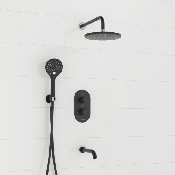 WasserKRAFT Встраиваемый комлплект для ванны с верхней душевой насадкой, лейкой и изливом a177477 elbe 7400 цвет: черный