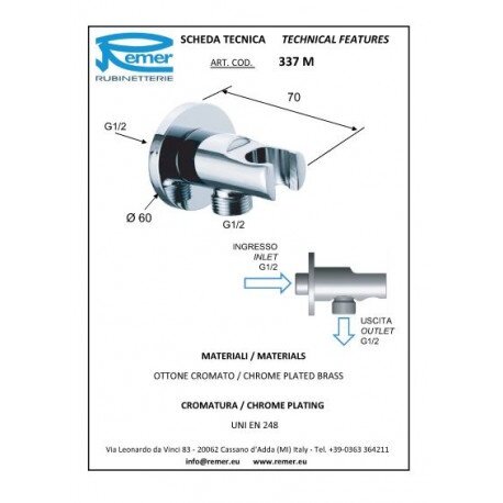 Remer Подключение для душевого шланга | с держателем лейки 337MNP, цвет: никель