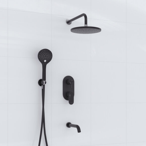 WasserKRAFT Встраиваемый комплект для ванны с верхней душевой насадкой, лейкой и изливом a177471 elbe 7400 цвет: черный