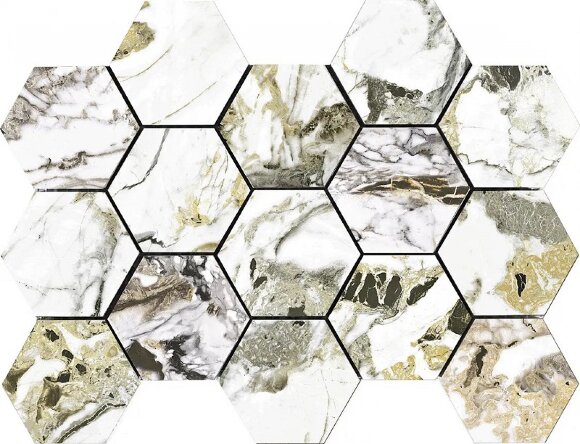Pamesa Керамогранит Malla Hex Cr Lux Grotta Oro 22.5x32.5, под мрамор арт. 086.297.0032.09099