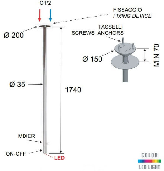 Remer Потолочный смеситель Minimal Color NR17L хром