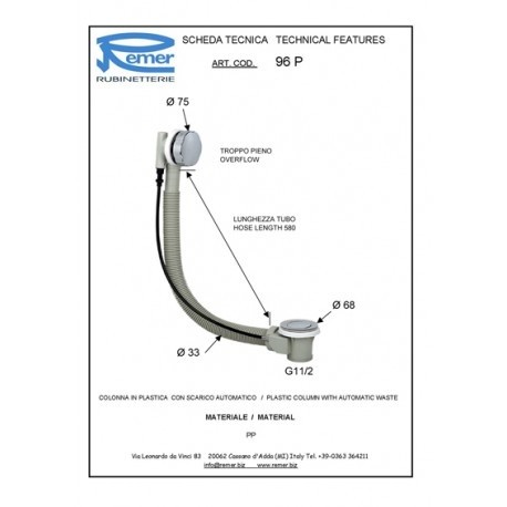 Remer Cлив-перелив для ванны 96P цвет: хром