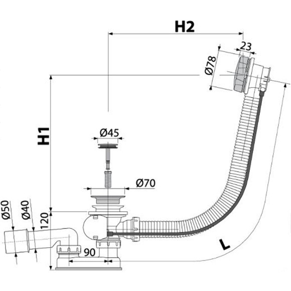 Alcaplast Слив-перелив полуавтомат, бронза арт. A55ANTIC-120-RU-01