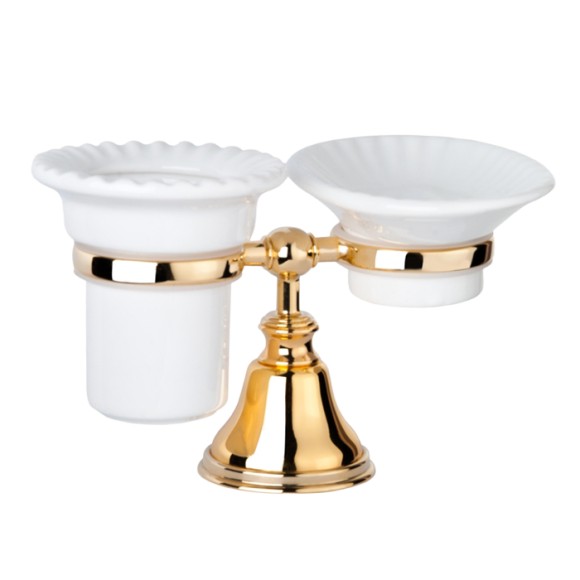 Tiffany World Настольный держатель с мыльницей и стаканом, керамика (бел), Harmony, золото TWHA141oro