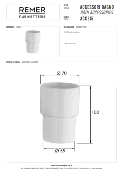 Remer Стакан для зубных щеток Flat ACCE15, цвет: белый