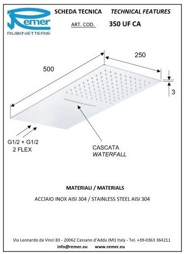 Remer Верхний душ с каскадным изливом 250*500 мм 350UFCANOX цвет: черный