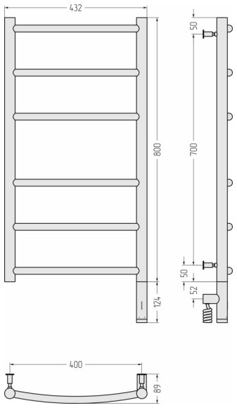Электрический полотенцесушитель Галант 3.0 800х400 МЭМ правый (без покрытия) Сунержа арт. 00-5801-8040