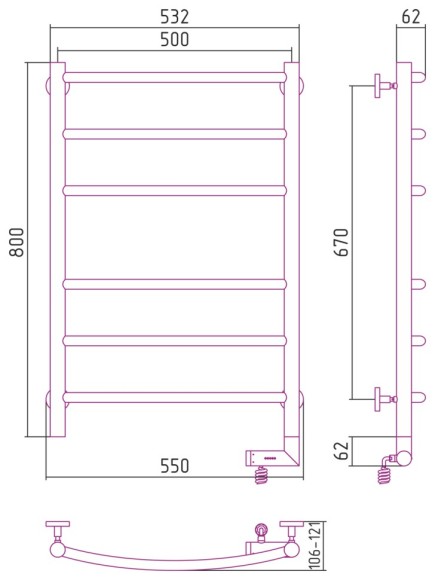 Электрический полотенцесушитель Галант 2.0 800х500 МЭМ правый (состаренная бронза) Сунержа арт. 05-5201-8050 Электрический полотенцесушитель Галант 2.0 800х500 МЭМ правый (состаренная бронза) Сунержа арт. 05-5201-8050