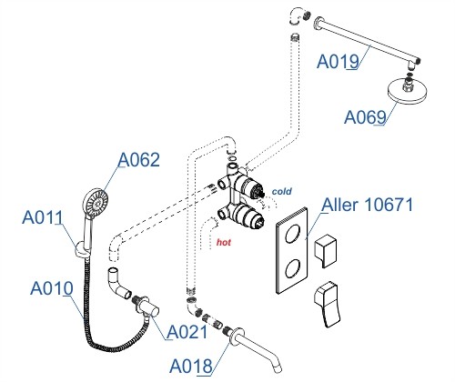 WasserKRAFT Встраиваемый комплект для ванны с верхней душевой насадкой, лейкой и изливом a171619 aller 1060 цвет: хром WasserKRAFT Встраиваемый комплект для ванны с верхней душевой насадкой, лейкой и изливом a171619 aller 1060 цвет: хром