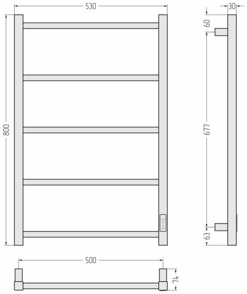 Электрический полотенцесушитель Формат 26 800х500 правый (матовый белый) Стилье арт. 30526-8050 Электрический полотенцесушитель Формат 26 800х500 правый (матовый белый) Стилье арт. 30526-8050