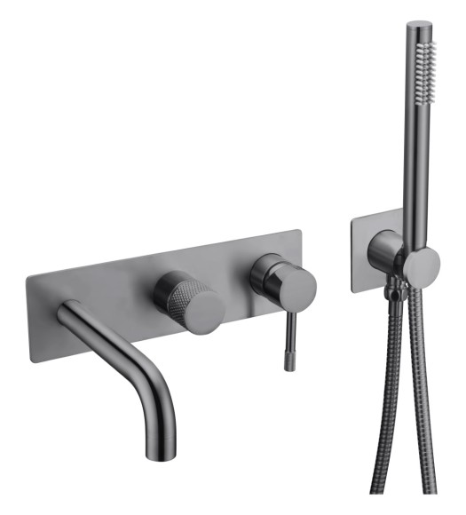 Смеситель Boheme встроенный + ручной душ + излив Uno Shine Gun Metall, 464-3-SGM