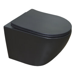 Azario Подвесной унитаз 480х370х360 безободковый, с сиденьем микролифт, чёрный матовый, Gloria - AZ-2003MB