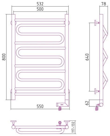 Электрический полотенцесушитель Элегия 2.0 800х500 МЭМ правый (без покрытия) Сунержа арт. 00-5219-8050
