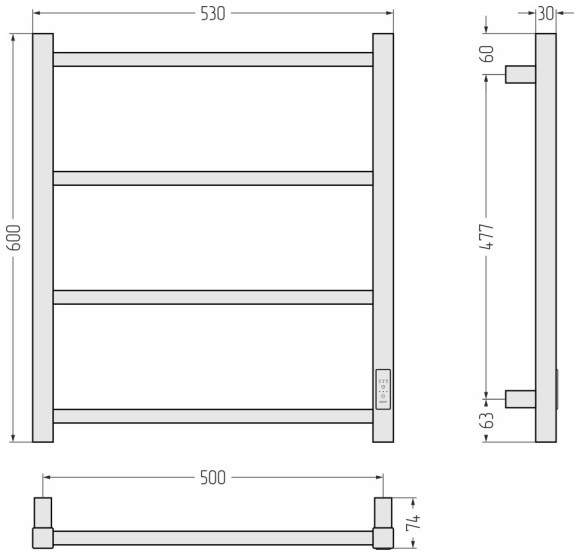 Электрический полотенцесушитель Формат 26 600х500 правый (матовый белый) Стилье арт. 30526-6050 Электрический полотенцесушитель Формат 26 600х500 правый (матовый белый) Стилье арт. 30526-6050
