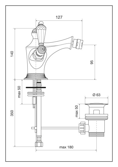 Emmevi смеситель для биде. черные кристаллы swarovski, The One, хром арт. 98004LCSWNE/CR