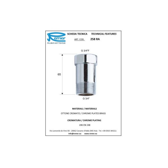 Remer Удлинитель 3/4" 258RA, цвет: хром