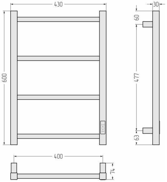 Электрический полотенцесушитель Формат 26 600х400 правый (чёрный) Стилье арт. 17526-6040 Электрический полотенцесушитель Формат 26 600х400 правый (чёрный) Стилье арт. 17526-6040