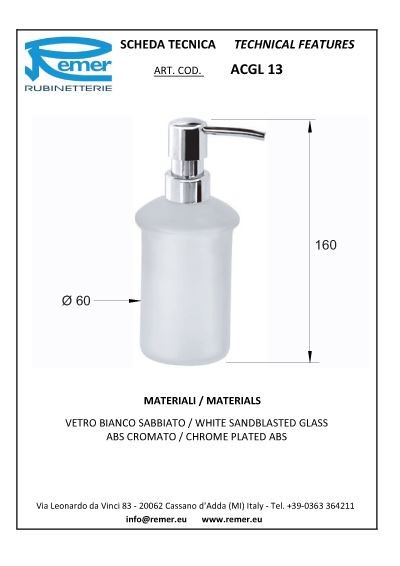 Remer Дозатор для жидкого мыла 900 ACGL13, цвет: белый/хром