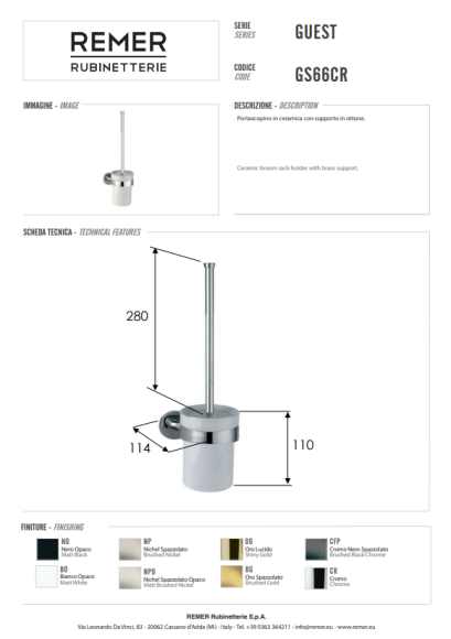 Remer Ёршик для унитаза Guest GS66NO, цвет: черный Remer Ёршик для унитаза Guest GS66NO, цвет: черный