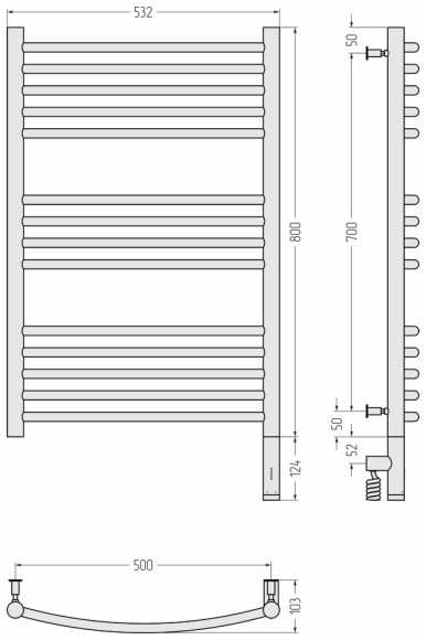 Электрический полотенцесушитель выгнутая 800х500 МЭМ правый, Богема 3.0 Сунержа, 32-5700-8050 цвет: золотой шёлк 32
