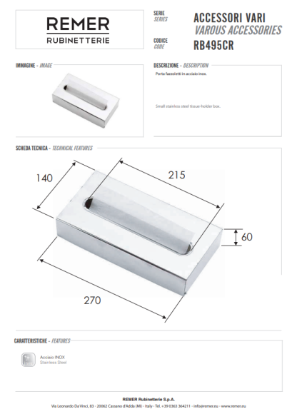 Remer Диспансер для бумаги Bagno RB495CR, цвет: хром Remer Диспансер для бумаги Bagno RB495CR, цвет: хром