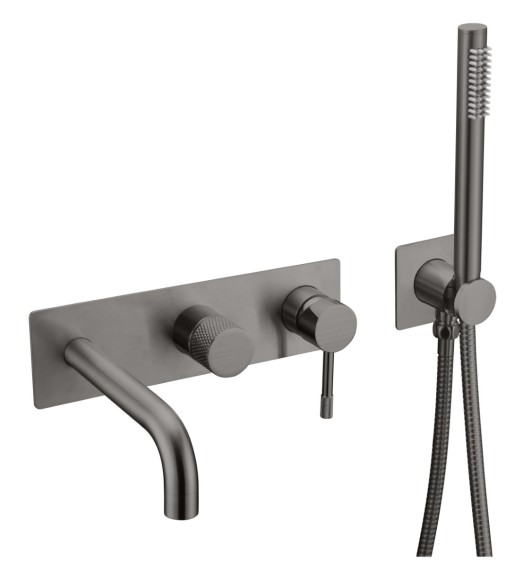 Смеситель встроенный + ручной душ + излив Uno Gun Metall - 464-3-GM