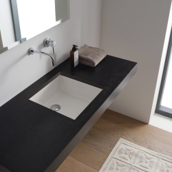 Scarabeo Раковина встраиваемая снизу с переливом без отверстий, цвет белый с антибактериальным и грязеотталкивающим покрытием BIOKER, Miky арт. 8090 BK