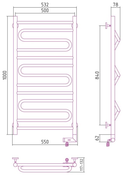Электрический полотенцесушитель Элегия 2.0 1000х500 МЭМ правый (без покрытия) Сунержа арт. 00-5219-1050
