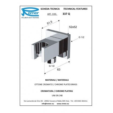 Remer Подключение для душевого шланга | с держателем лейки 337QCFP, цвет: черный