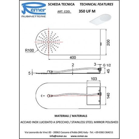 Remer Верхний душ 200*500 мм 350UFMNOX цвет: черный
