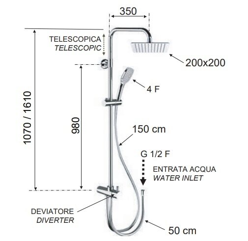 Remer Душевая стойка 330A8CPUFD20NRA, цвет: хром