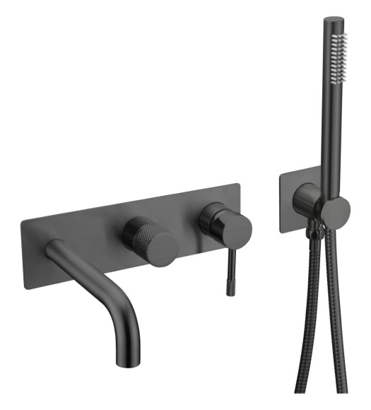 Смеситель Boheme встроенный + ручной душ + излив Uno Black - 464-3-B