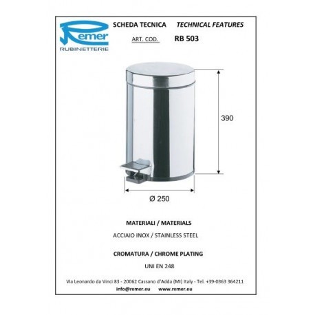 Remer Ведро для мусора 12 литра Universal RB503CR цвет: хром Remer Ведро для мусора 12 литра Universal RB503CR цвет: хром