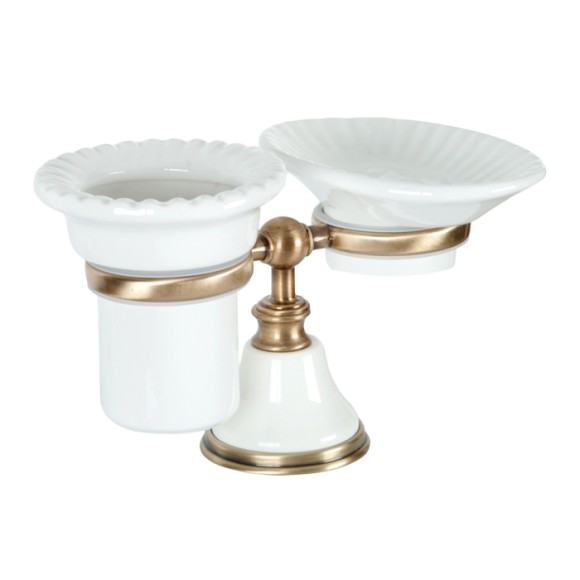 Tiffany World Настольный держатель с мыльницей и стаканом, Harmony, белый/бронза TWHA141bi/br