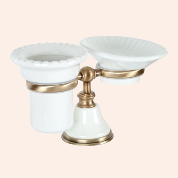 Tiffany World Настольный держатель с мыльницей и стаканом, Harmony, белый/бронза TWHA141bi/br Tiffany World Настольный держатель с мыльницей и стаканом, Harmony, белый/бронза TWHA141bi/br