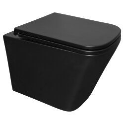 Azario Подвесной унитаз 490х345х355 (квадратный) безободковый с системой антивсплеск (торнадо) сиденье микролифт, черный матовый, Vetro - AZ-0052-UQ1MB