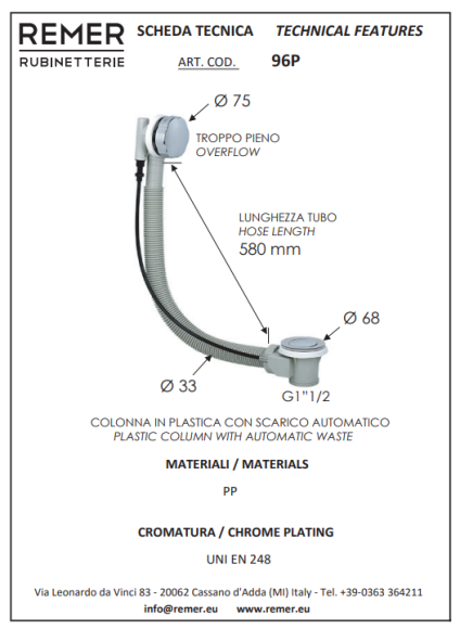 Remer Cлив-перелив для ванны 96PCFP цвет: черный