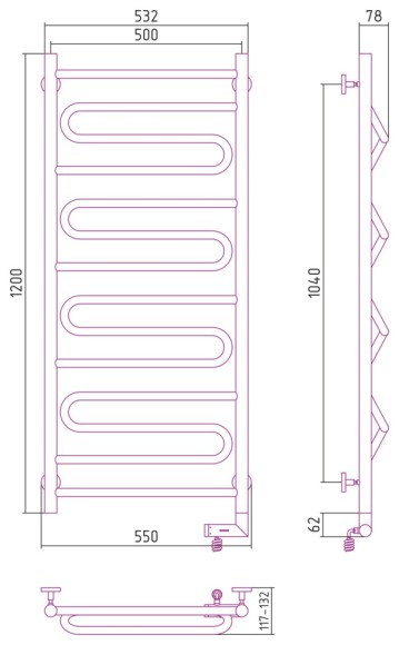 Электрический полотенцесушитель Элегия 2.0 1200х500 МЭМ правый (без покрытия) Сунержа арт. 00-5219-1250
