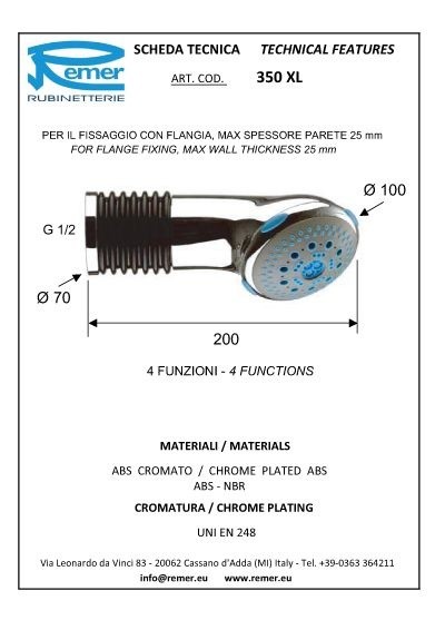 Remer Верхний душ d100 мм 350XL цвет: хром Remer Верхний душ d100 мм 350XL цвет: хром