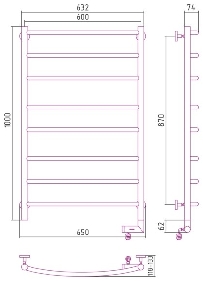 Электрический полотенцесушитель Галант 2.0 1000х600 МЭМ правый (без покрытия) Сунержа арт. 00-5201-1060 Электрический полотенцесушитель Галант 2.0 1000х600 МЭМ правый (без покрытия) Сунержа арт. 00-5201-1060