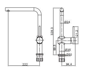AQG Смеситель для кухни с прямым,круглым поворотным изливом, METROPOL L, хром арт. 05MEL500CR