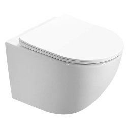 Azario Подвесной унитаз Trevi 495х360х390 безободковый, слив "торнадо", в комплекте с сидением микролифт, белый, Vetro - AZ-0093UQ3