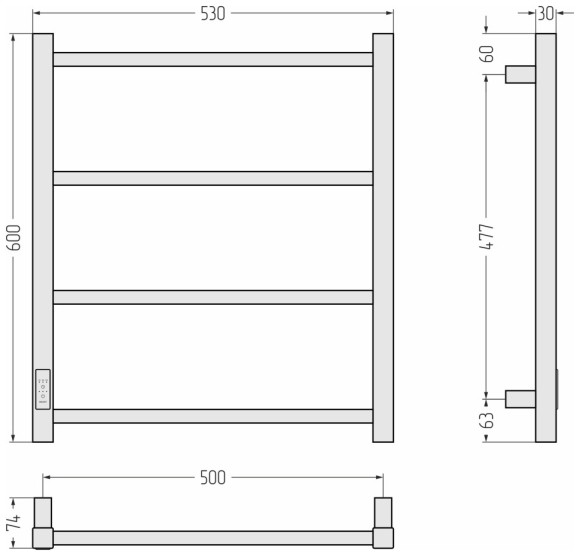 Электрический полотенцесушитель Формат 26 600х500 левый (чёрный) Стилье арт. 17527-6050 Электрический полотенцесушитель Формат 26 600х500 левый (чёрный) Стилье арт. 17527-6050