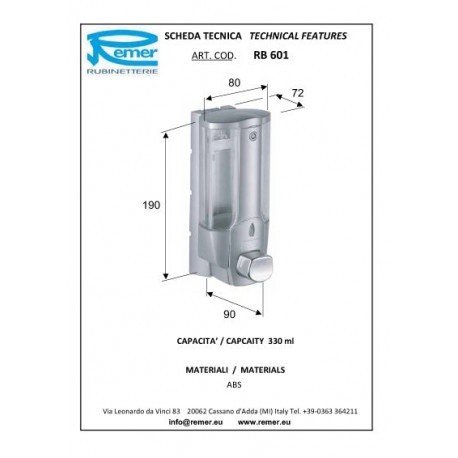 Remer Дозатор для жидкого мыла Universal RB601CR, цвет: хром