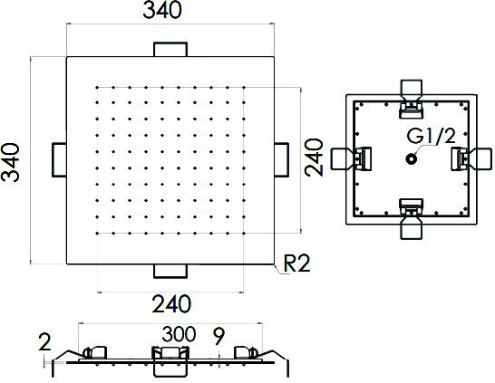 Remer Верхний душ 340*340 мм SS357EFS34цвет: нержавеющая сталь