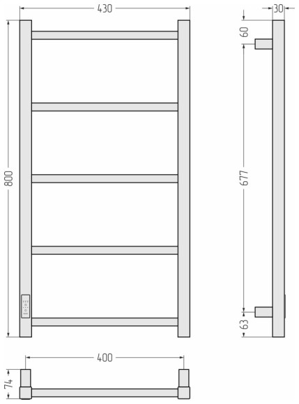 Электрический полотенцесушитель Формат 26 800х400 левый (матовый чёрный) Стилье арт. 31527-8040 Электрический полотенцесушитель Формат 26 800х400 левый (матовый чёрный) Стилье арт. 31527-8040
