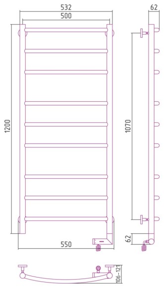 Электрический полотенцесушитель Галант 2.0 1200х500 МЭМ правый (без покрытия) Сунержа арт. 00-5201-1250