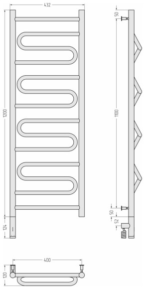 Электрический полотенцесушитель Элегия 3.0 1200х400 МЭМ левый (без покрытия) Сунержа арт. 00-5818-1240