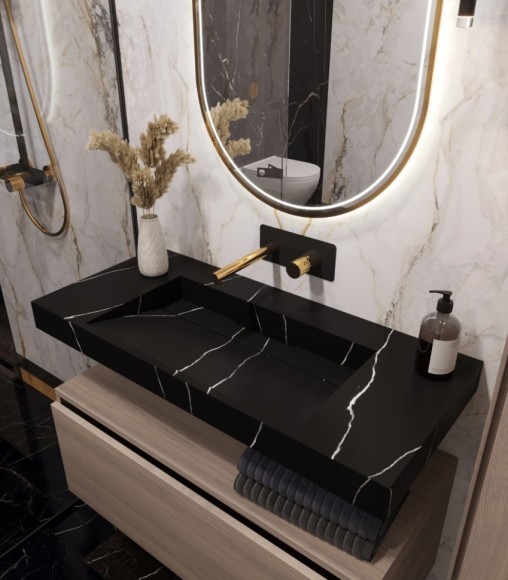 Boheme столешница моноблок nero marquina (1010x452x80), Flat арт. 859-100-NM