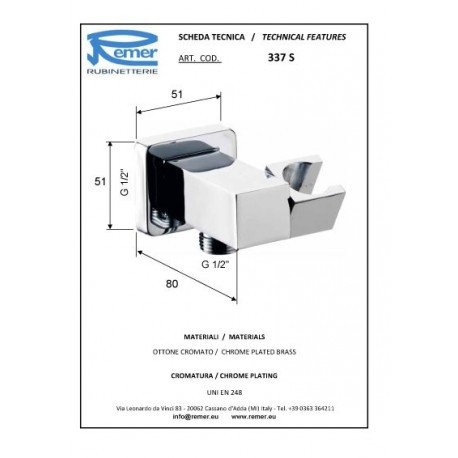 Remer Подключение для душевого шланга | с держателем лейки 337SBG, цвет: золото Remer Подключение для душевого шланга | с держателем лейки 337SBG, цвет: золото
